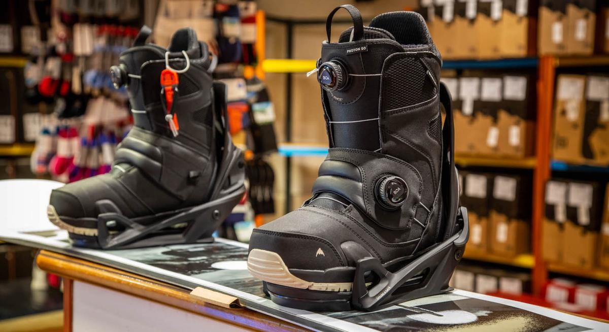 Burton StepOn snowboard binding and boots in K2