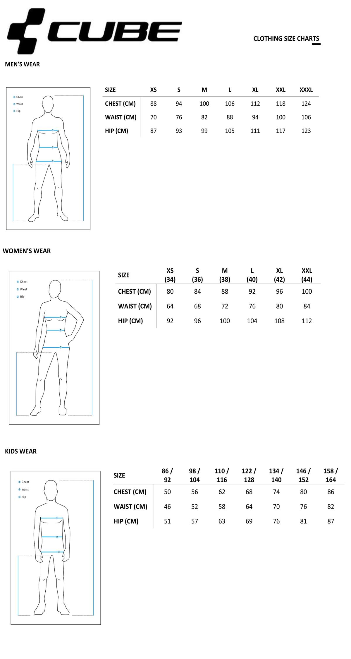 Cube apparel size chart
