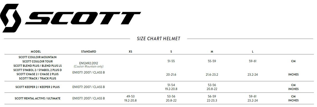 Scott ski helmet size charts
